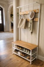 Image of Coat Rack Bench Shoe Storage Hall Tree Entryway Industrial Metal Wood UK Home XL