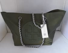 Image of NWT Authentic TORY BURCH ELLA Chain Olive Green Women's Tote Bag Large