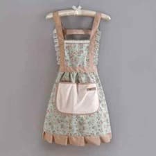 Image of Floral Canvas Kitchen Apron Hand Wipe Breathable Gardening Restaurant Home Apron