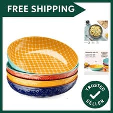 Image of Pasta Bowl Set of 4, Large Salad Bowls, Ø 21.5 cm Porcelain Serving Plates, W...