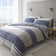 Image of Catherine Lansfield Textured Banded Stripe Duvet Set - Blue