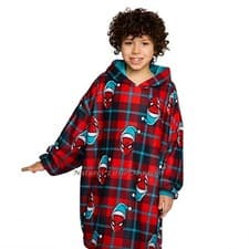 Image of Spiderman Boys Oversized Pajama Hoodie Robe Blanket Shirt Size 6 7 8 10 12 Large