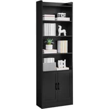 Image of 2pcs 7-Tier Tall Bookcase with 2-Door Cabinet, Modern Simple Bookshelf with Top