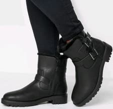 Image of New Yours EEE Extra Wide Fit Faux Fur Lined Ankle Biker Chelsea Boots Size UK 5