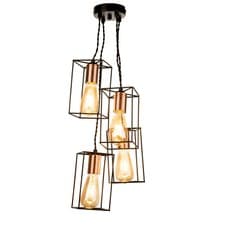 Image of Ceiling Pendant Light Riva Cluster Black Copper 4-Light Cascading Modern Design