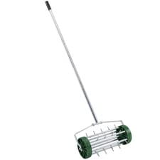 Image of Rolling Lawn Aerator Roller with Steel Spikes, Heavy Duty 15x41x145 cm, green