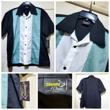 Image of Steady Classic Shirt Mens Medium Black Green Bowling Atomic Mad Men Retro Lounge