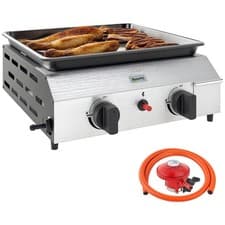 Image of Outsunny Gas Barbecue Grill with Non-Stick Griddle for Camping, Silver Tone