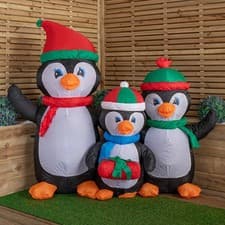 Image of 1.5m Light up Christmas Inflatable Penguin Family with 12 White LEDs
