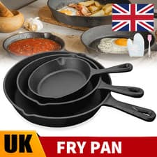 Image of Set of 3 Cast Iron Non Stick Skillet Griddle Cooking Pan Pre-Seasoned Frying Pan