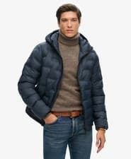 Image of Mens Superdry Navy Short Quilted Hooded Puffer Jacket rrp £120.