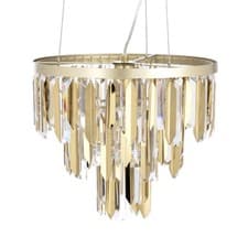 Image of Litecraft Ceiling Pendant Tinted Crystal Effect 1 Light - Satin Brass Clearance