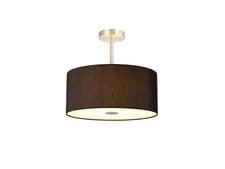 Image of Deco Lighting Satin Nickel Semi Flush Ceiling Light & Brown Cylinder Shade