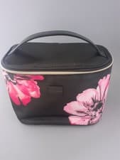 Image of New Ted Baker Soft Vanity Case Black Floral Branded Handle Zipper Front.