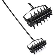 Image of Metal Manual Lawn Aerator Roller Grass Soil Spiker w/ Long Handle Gardening Tool
