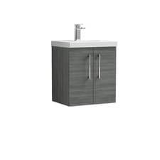 Image of Nuie Arno Anthracite Woodgrain 500mm Wall Hung 2 Door Vanity Unit and Thin Edge