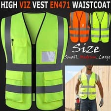Image of HI VIS VIZ VEST HIGH VISIBILITY WORK WAISTCOAT WITH PHONE & ID POCKETS YELLOW