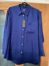 Image of M & S Sz18 Blouse Pure Linen Shirt Style Blue Cool Comfort Technology Bnwt