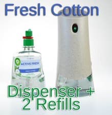 Image of Air Wick Fresh Cotton Active Fresh Starter Kit 1 Spray Device 2 x 228ml Refills