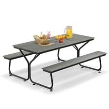Image of 6FT Outdoor Picnic Table Set with 2 Benches Heavy Duty Metal Frame Grey