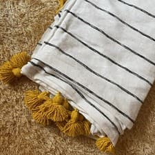 Image of Moroccan Wool Throw Blanket, Throw Blanket,Bohemian Pom Pom Blanket, Decor