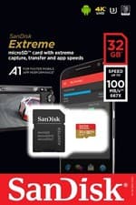 Image of SanDisk Micro SD SDHC Card Extreme 32GB V30 U3 Class 10 Memory Card & SD Adapter