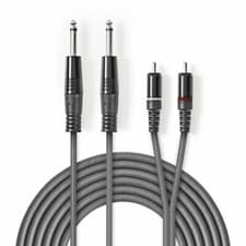 Image of Nedis Twin 2x 6.35mm Stereo 1/4" Jack to 2 RCA Phono Male Cable Audio Lead 3m