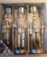 Image of Glitter Satin 3x Silver NUTCRACKER HANGING CHRISTMAS TREE🎄 DECORATIONS BNIB