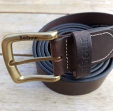 Image of Genuine BARBOUR L DARK BROWN 35-37" Waist Tough Leather BELT UNISEX NEW