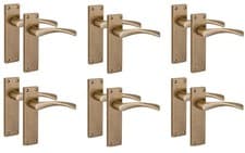 Image of Victorian Astrid Scroll Interior Door Handles Bathroom Key Lock Antique Brass