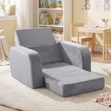 Image of Fold Out Toddler Couch 3-in-1 Convertible Kids Sofa Bed with Ultra-soft Crystal