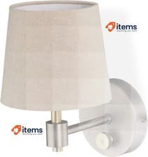 Image of Relaxdays Wall Lamp Dimmable Light Fabric Shade E14 23x15x21cm Beige/Silver Iron