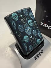 Image of GENUINE Zippo GLOW IN DARK Lighter SUGAR SKULLS 540 Colour Allover NEW IN BOX