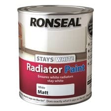 Image of Ronseal Stays White Radiator Paint White 250 / 750 ml Gloss Matt Satin One Coat