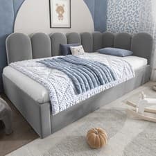 Image of Panel Plush Upholstered Daybed Bed Trundle Guest Bed 3ft Single Sofa Bed Grey
