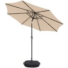 Image of Outsunny 2.7 m Garden Parasol Umbrella with Cross Base, Sandbag, Khaki