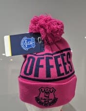 Image of Everton FC Official Toffees Bobble Hat Pink And Navy - Adults