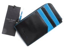 Image of Genuine TED BAKER Black Blue Leather ZIPPED CARD HOLDER Cardholder NEW Ted35