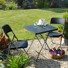 Image of Garden Gear Folding Bistro Set Rattan Effect 2-Seater Table Outdoor Weatherproof