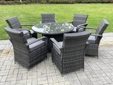 Image of Fimous 6 Seater Rattan Garden Furniture Dining Set Round Table And Chair Outdoor