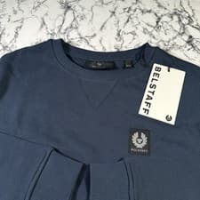 Image of BELSTAFF Mens Oversized Deep Navy Blue Jefferson Sweatshirt SIZE SMALL BNWT