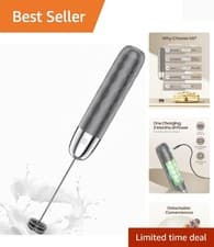 Image of LunaFro Rechargeable Handheld Milk Frother - Gray & Silver, Perfect for Lattes