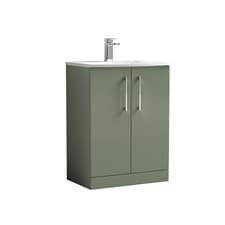 Image of Nuie Arno Satin Green 600mm 2 Door Vanity Unit and Curved Ceramic Basin - ARN803