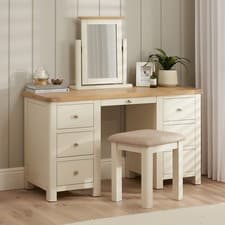 Image of Dressing Table Set with Stool and Mirror Twin Pedestal Marbury Cream Painted