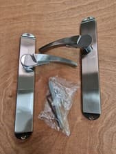 Image of Pair of Mayfair Latch door HANDLES Dual Finish Satin Nickel/Polished Chrome