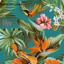 Image of ** SAMPLE Rasch Vasari Paradise Birds Teal Multi Wallpaper (53x53)