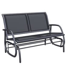 Image of Outsunny 2 Person Patio Glider Bench Gliding Chair Loveseat w/ Armrest Black