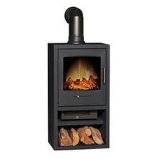 Image of Adam Bergen XL Electric Stove in Charcoal Grey with Angled Stove Pipe in Black