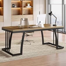 Image of 160 cm Executive Desk, Large Office Computer Desk Writing Desk with Metal Frame
