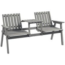 Image of Outsunny 2-Seater Wooden Garden Bench with Armrest, Grey